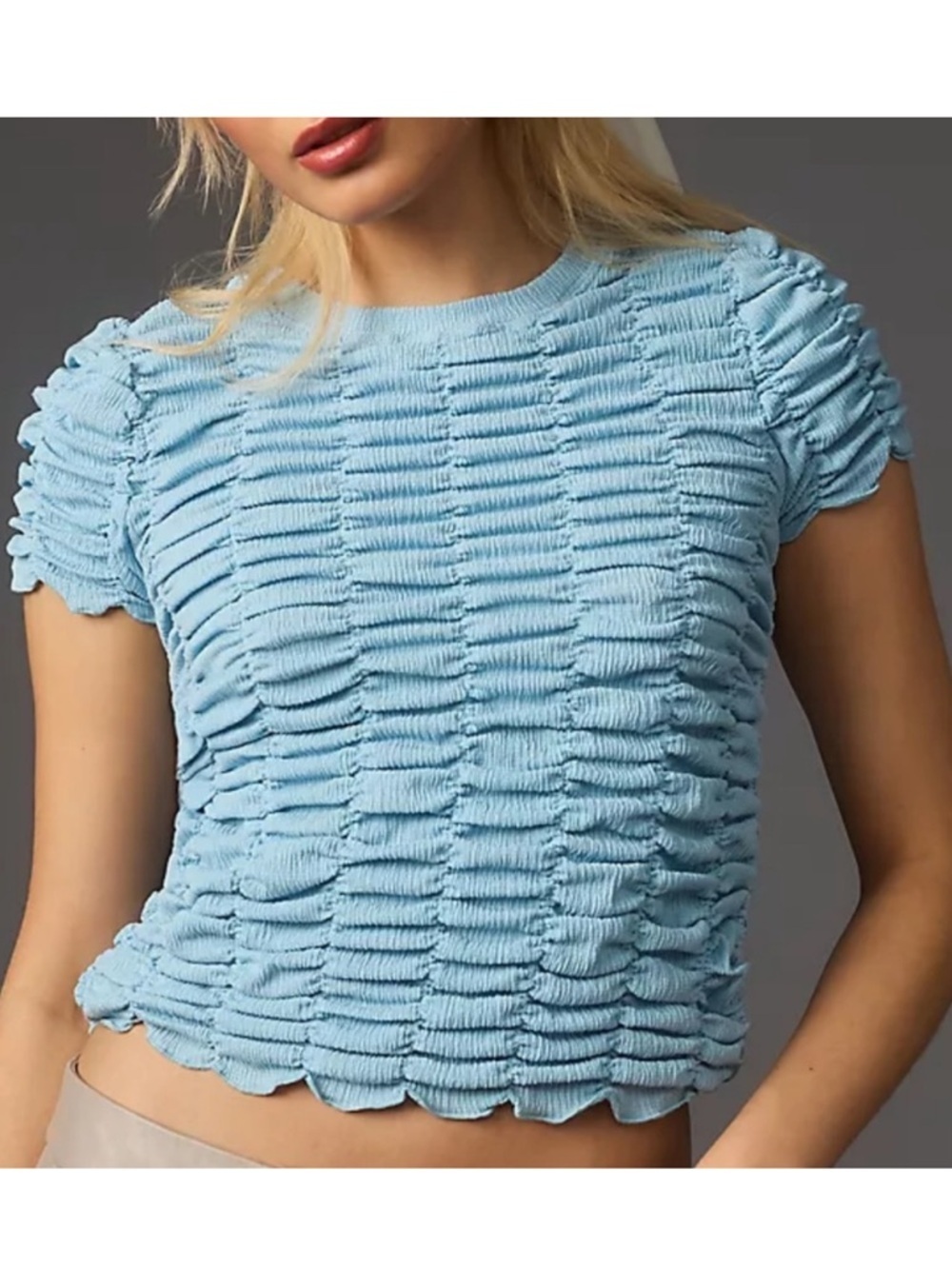 NWT Anthropologie Ruched Baby Doll Top Blue Size XL